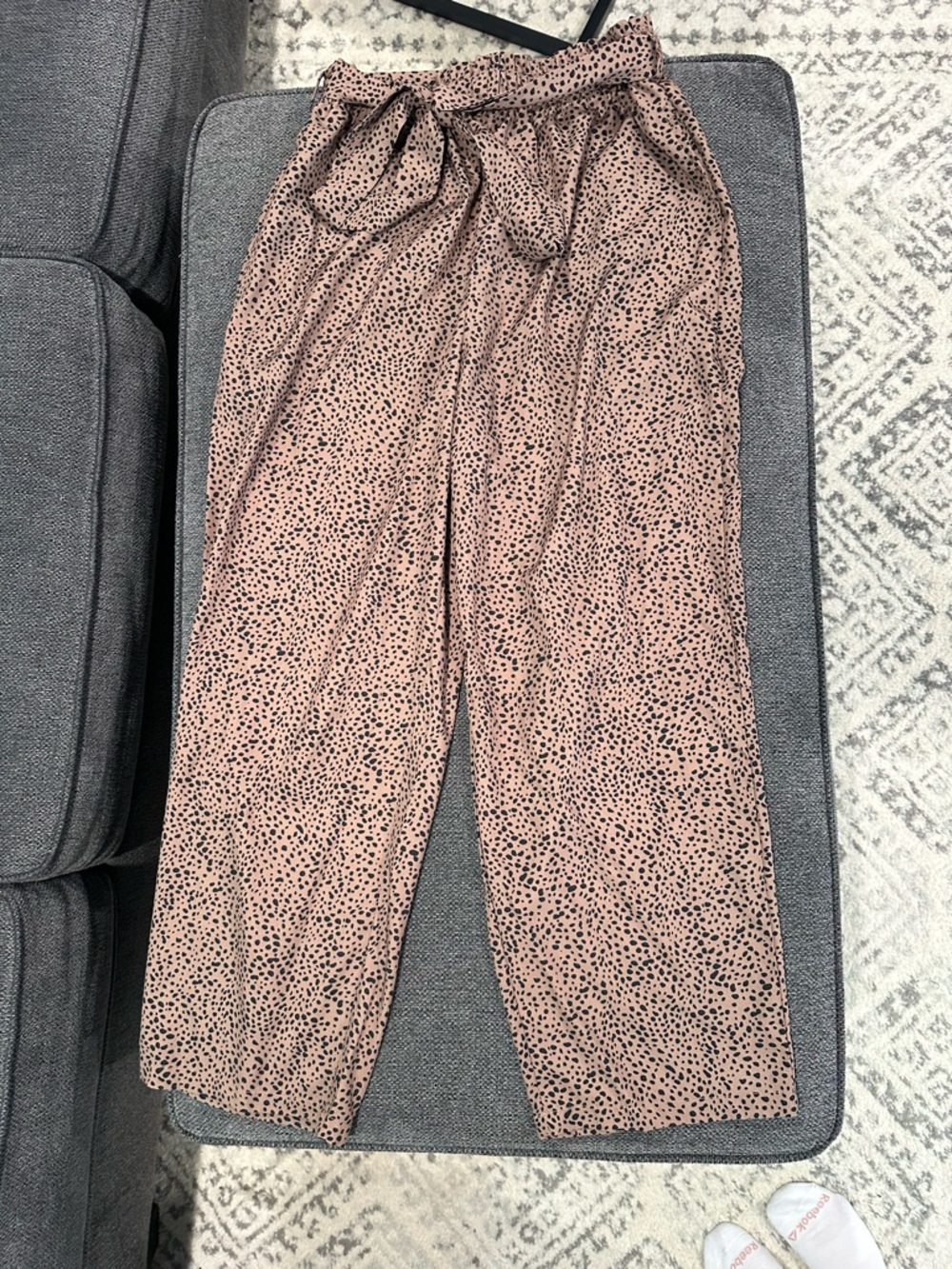 SHEIN Blush Pink Printed Wide-Leg Tie-Waist Pants